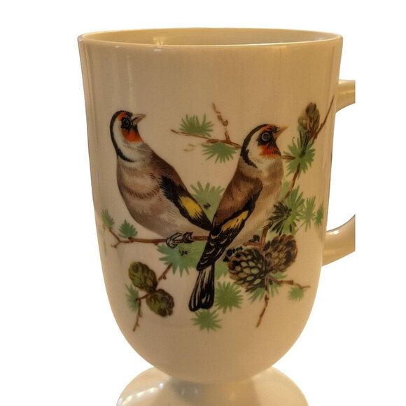 Vintage Bird Pedestal Footed Japan Coffee Mug Tea Cup White D Ring Handle - Picture 6 of 6